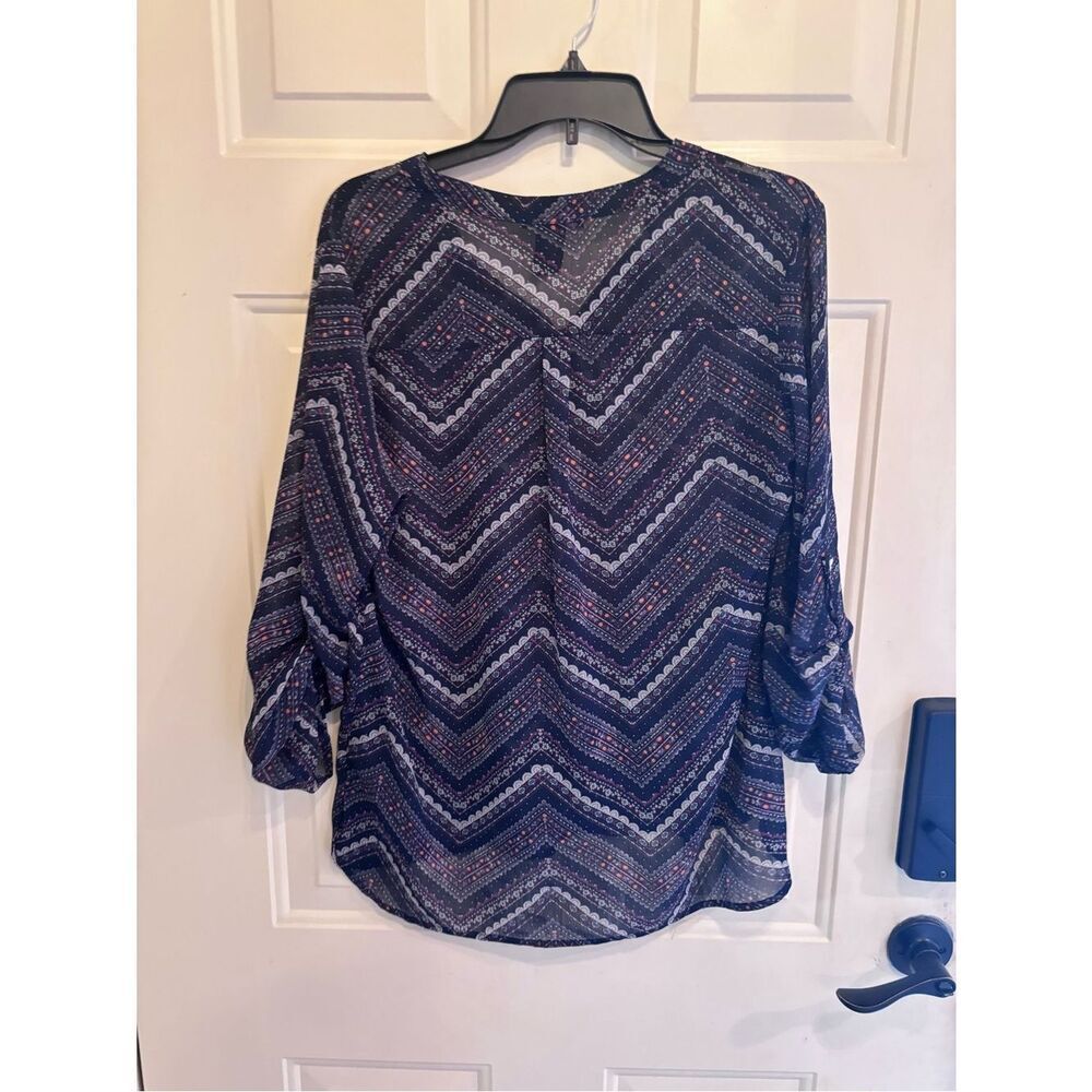 About A Girl Navy Chevron Boho Button-Front Blouse - Picture 2 of 6